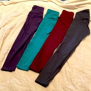 All 4 leggings for $38, Side-Pocket, purple, red green & gray, size XS /S.